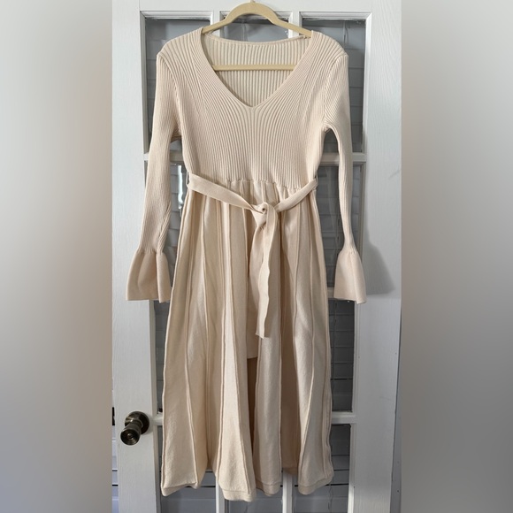 SHEIN Dresses & Skirts - SHEIN Women's L Cream Ribbed Knit Long Sleeve Midi Sweater Dress
